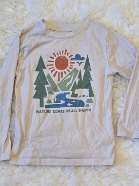 Kids Long-Sleeve Nature Graphic Tee - Beige